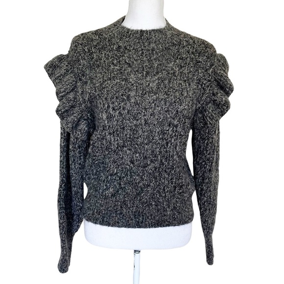 Topshop Sweater Size XS 0/2 Gray Ruffle Puff Longsleeve Cableknit High Neck - Picture 1 of 10